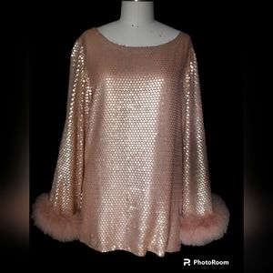 Vintage silk sequin Salvatore Ferragamo set small marabou trim